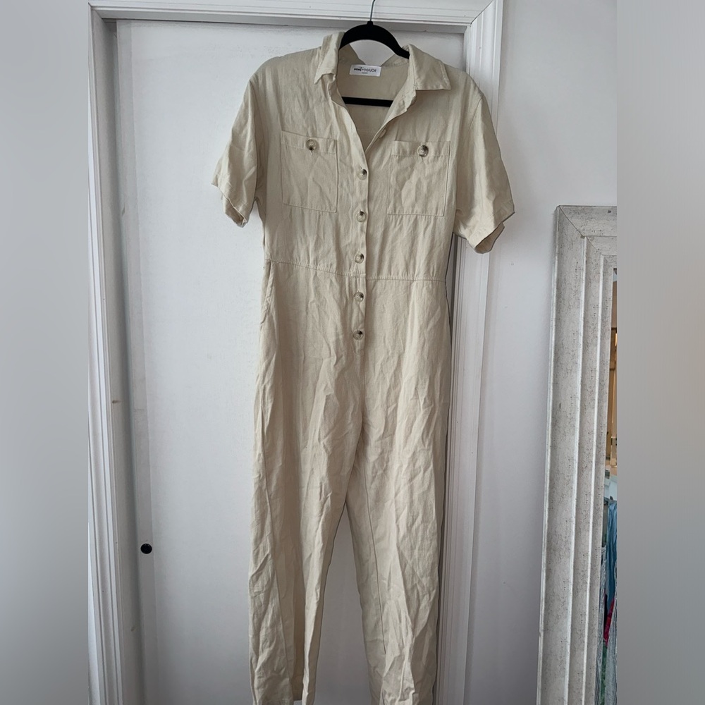 Linen blend utility jumpsuit